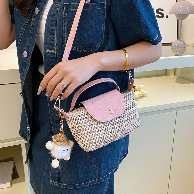New One-Shoulder Knitted Straw Bag Niche Design Bag Exquisite Mini Dumpling Bag Cell Phone Packet Women's Bag
