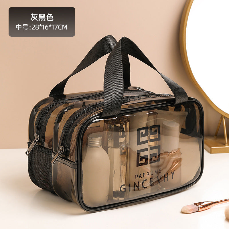Transparent Waterproof Cosmetic Bag with Double Layer Design for Travel, Makeup and Toiletries Storage