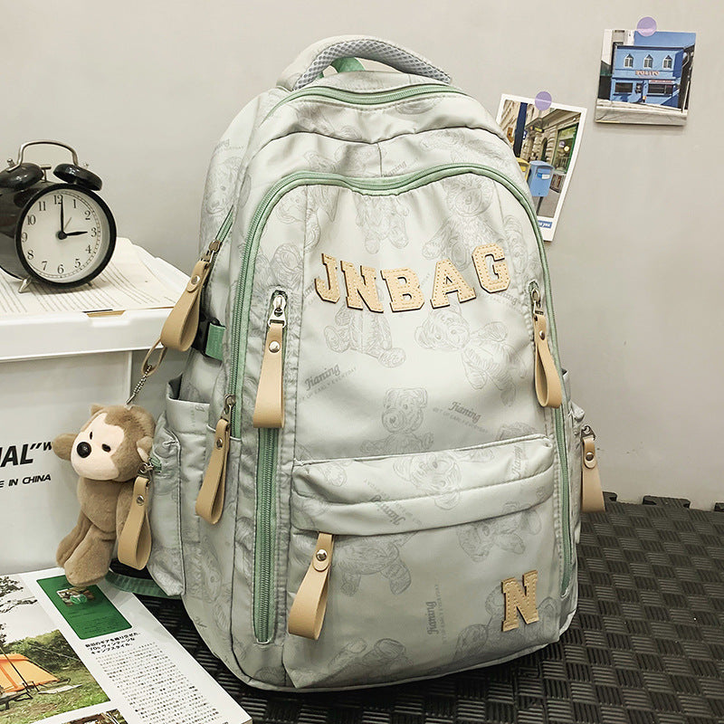Fashionable Letter Print Backpack for Kids and Students, Breathable Nylon School Bag with Cute Bear Pattern