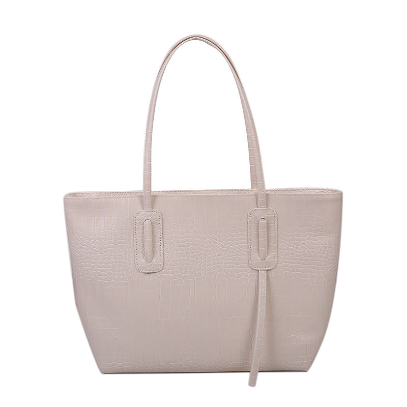 Stylish Crocodile-Textured Tote Bag for Women, Large Capacity Everyday Shoulder Bag with Fashionable Stone Pattern Design