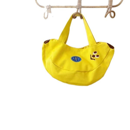 Cute Cartoon Embroidery Canvas Handbag for Daily Use, Soft Shell Shape with Magnetic Closure and Dual Handles