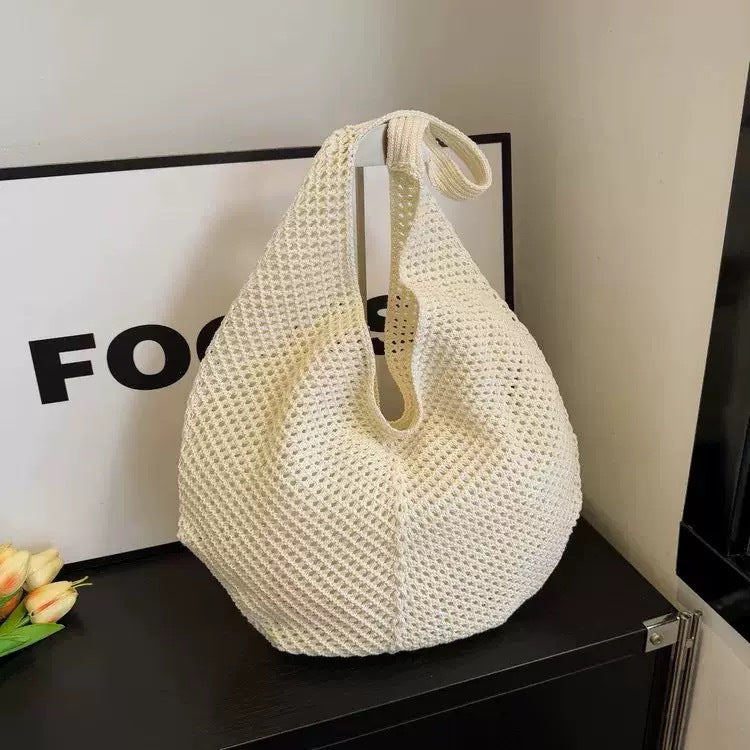 Women's Shoulder Bag Artistic Style Crocheted Daisy Tote Bag Beach Vacation Lightweight Shoulder Bag Leisure Travel Essential Woven Handbag