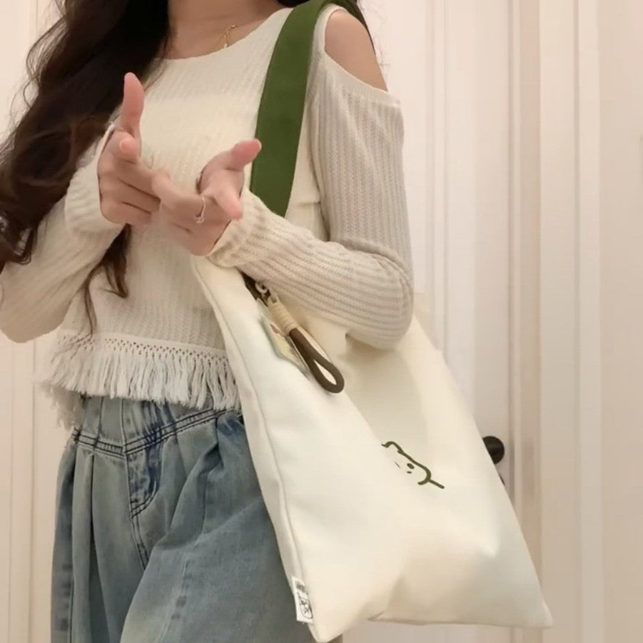 Cute Cat Print Canvas Tote Bag for Women, Large Capacity Shoulder Bag with Simple Design, Perfect for Daily Use and School