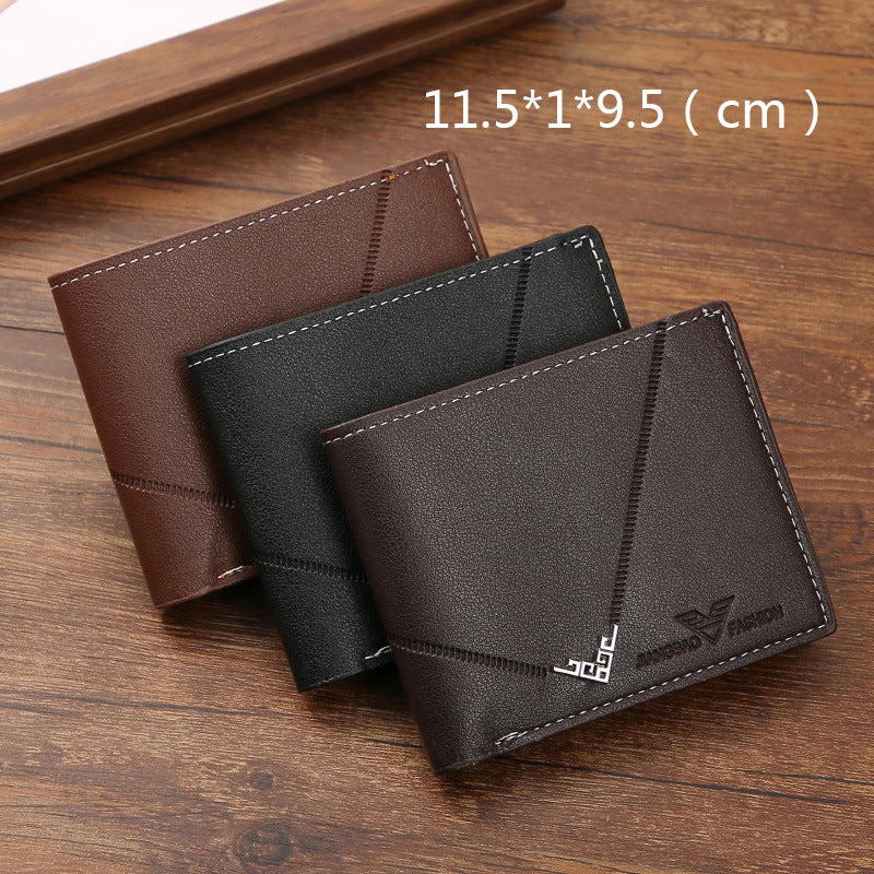 Men's Fashionable Slim Wallet with Geometric Design and Multi-Card Slots, Lightweight and Durable PU Leather