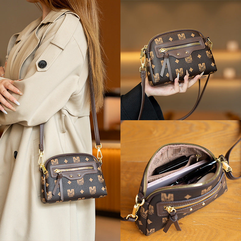 2025 New Fashion Checkerboard Shell Crossbody Bag for Women, Stylish Small Shoulder Bag with Zipper and Inner Compartment