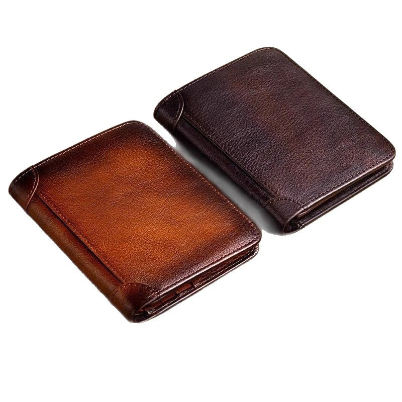 Men's Genuine Leather Wallet with RFID Protection, Vintage Style Card Holder and Driver's License Case, Fashionable Streetwear Design