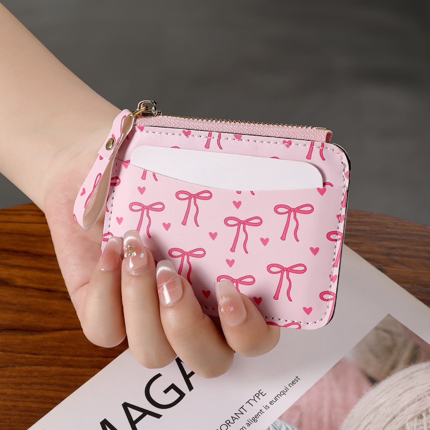 Cute Bow Pattern Mini Wallet for Women, Compact Card Holder with Multiple Slots, Stylish Daily Accessory