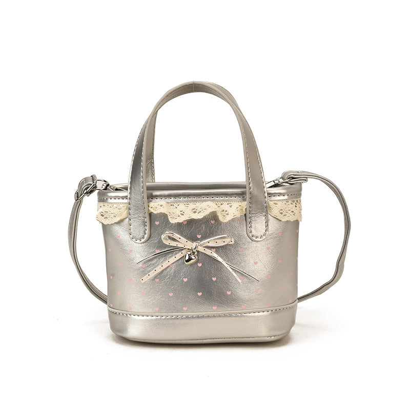 Cute Lace Bow Women's Handbag New Polka Dot Design Mini Crossbody Fresh Sweet Style
