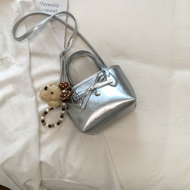New Fashion Bowknot Bucket Bag Soft Pu Material Portable Crossbody Everyday Joker Practical Design