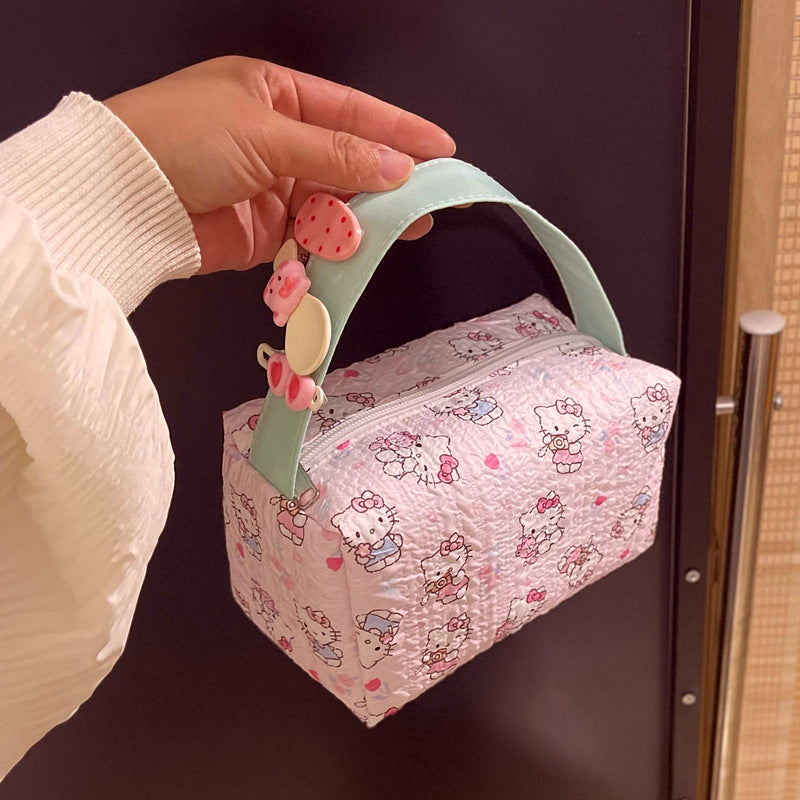 Cartoon Women's Cute Cosmetic Bag with Handle Design Portable Travel Toiletry Bag Multi-Functional Large-Capacity Buggy Bag