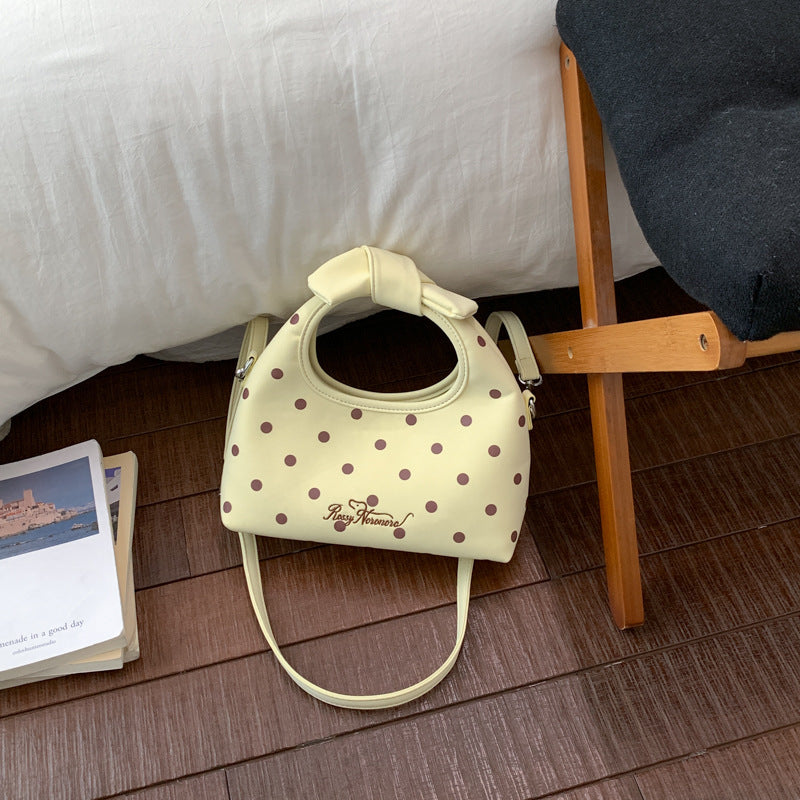 Retro Dots Bow Handbag Women's Fashion Shoulder Messenger Bag Simple All-Match Daily