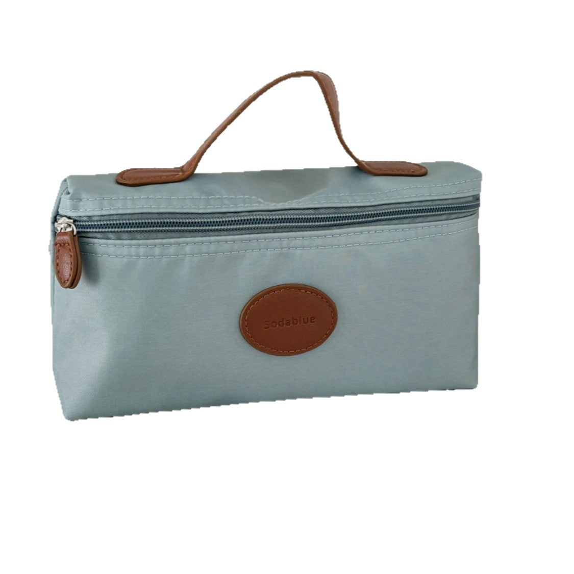 Elegant Nylon Cosmetic Bag with Leather Accent Handle, Lightweight & Portable for Daily Use
