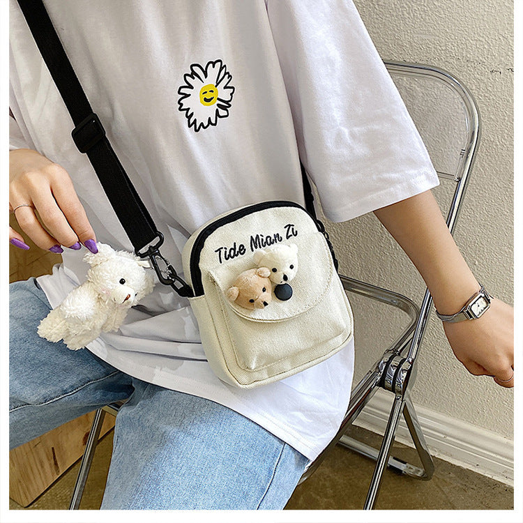 New Crossbody Shoulder Bag Female Cartoon Cute Letters Canvas Student Summer Phone Bag