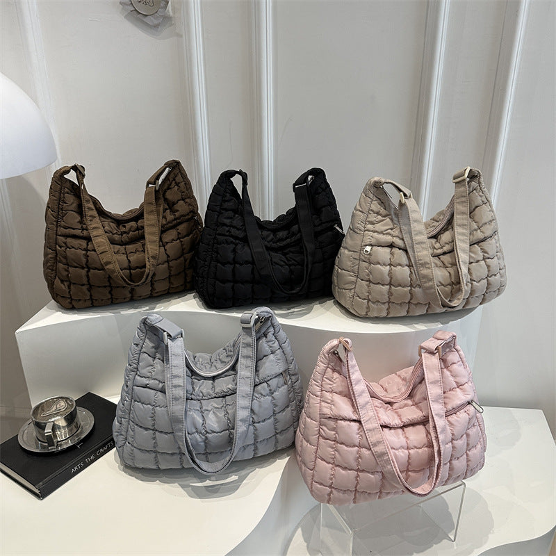 Pleated Cloud Bag Women's Fashion One-Shoulder Portable Dumpling Bag Large Capacity down Crossbody Cotton Jacket Bag