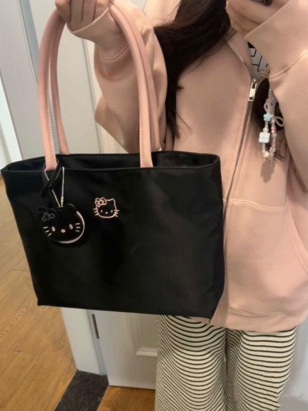 Women's Shoulder Bag Tote Bag Hello Kitty Embroidered Tote Bag Large Capacity Commuter Shoulder Handbag Computer Bag