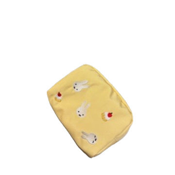 Cute Cartoon Rabbit Embroidered Oxford Fabric Cosmetic Bag with Foldable Design for Daily Use