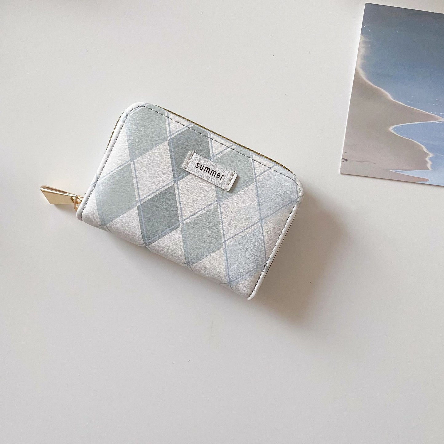 Sea Salt Blue Plaid Women's Short Wallet Special-Interest Design Versatile Bag Large Capacity Expanding Card Holder