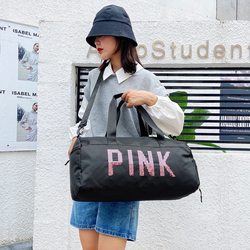 Pink Gym Bag Men's and Women's New Outdoor Travel Bag Portable Large Capacity Nylon Waterproof Shoes Warehouse Bag