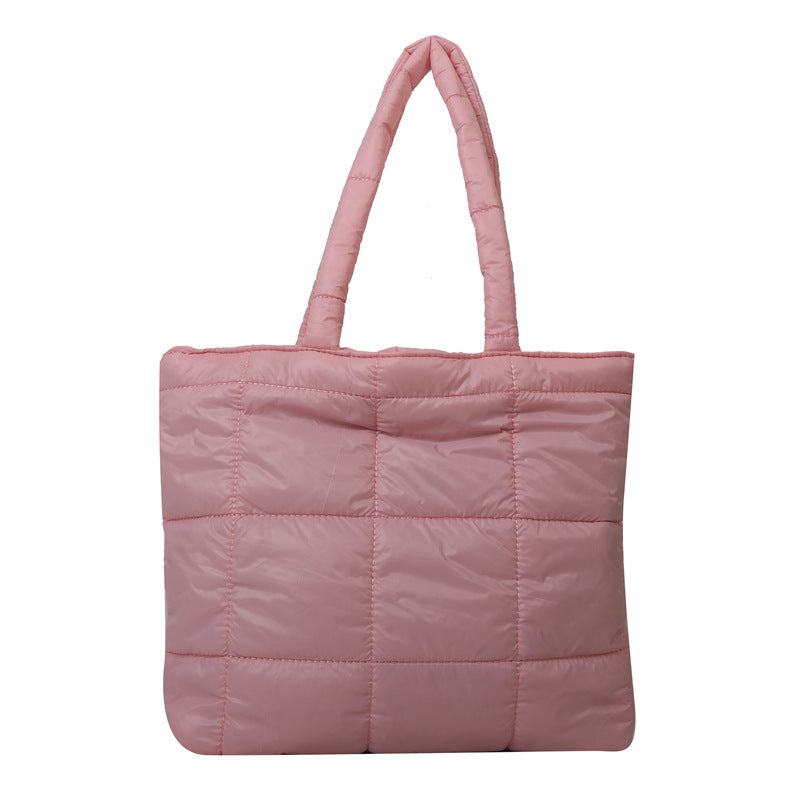 Fashionable Rhombus New Large Capacity Korean Style Solid Color down Cotton Casual Embroidery Thread Western Style Shoulder Handbag