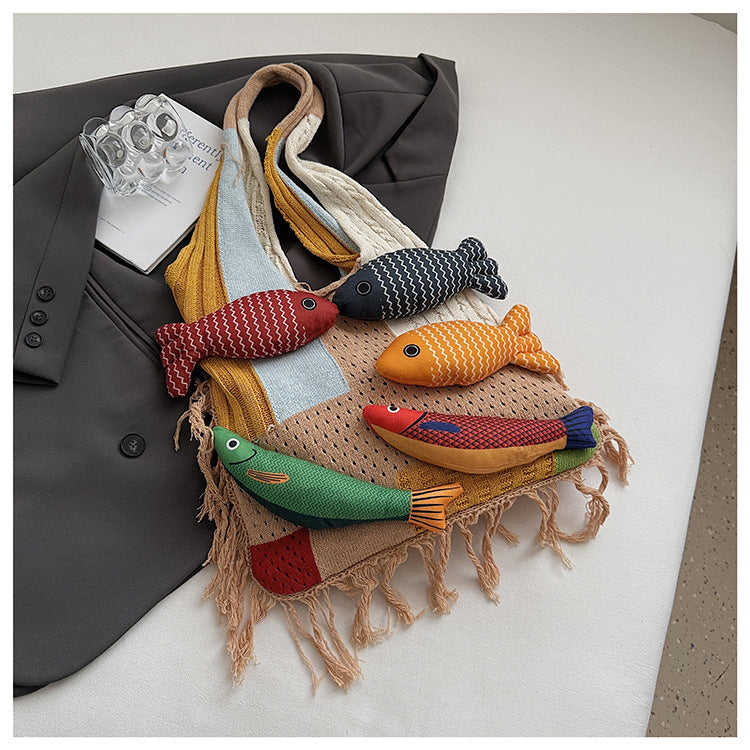 A Plenty Of Fish Handmade Trendy Bag New Women's Fashion Commuter Woven Shoulder Bag