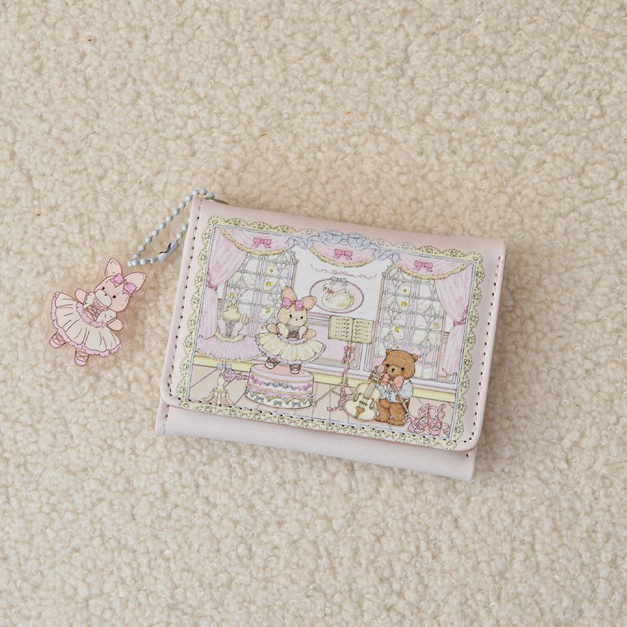 Cute Anime Cartoon Wallet for Women, Slim Three-Fold Design with Ballerina Theme, Lightweight and Multifunctional Daily Purse
