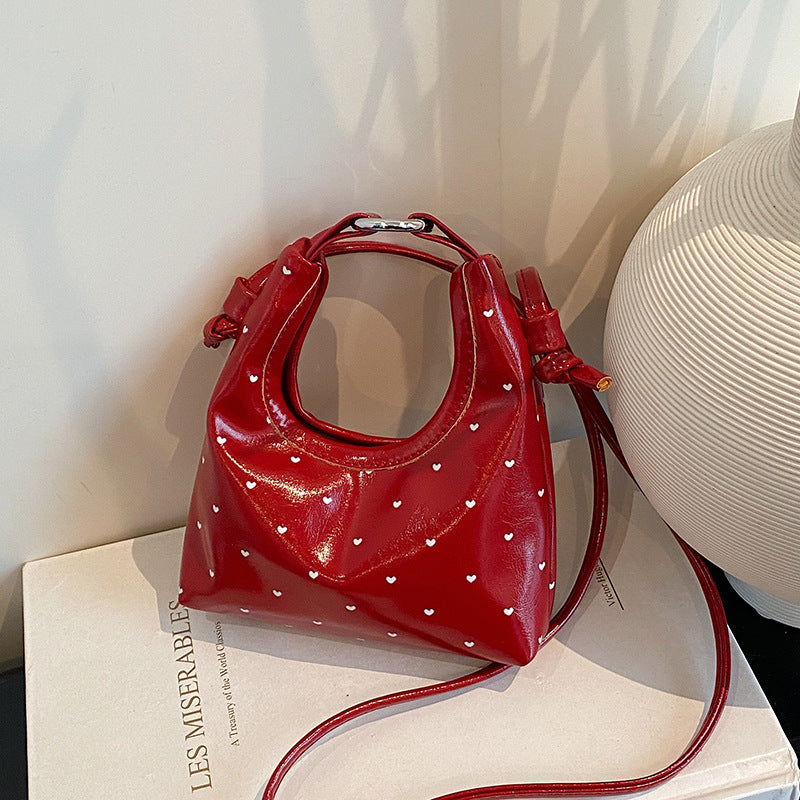 New Fashion Mini Bucket Bag Polka Dot Design Magnetic Snap Open and Close One Shoulder Crossbody Hand-Carrying Dual-Use Urban Simple Style Daily Matching