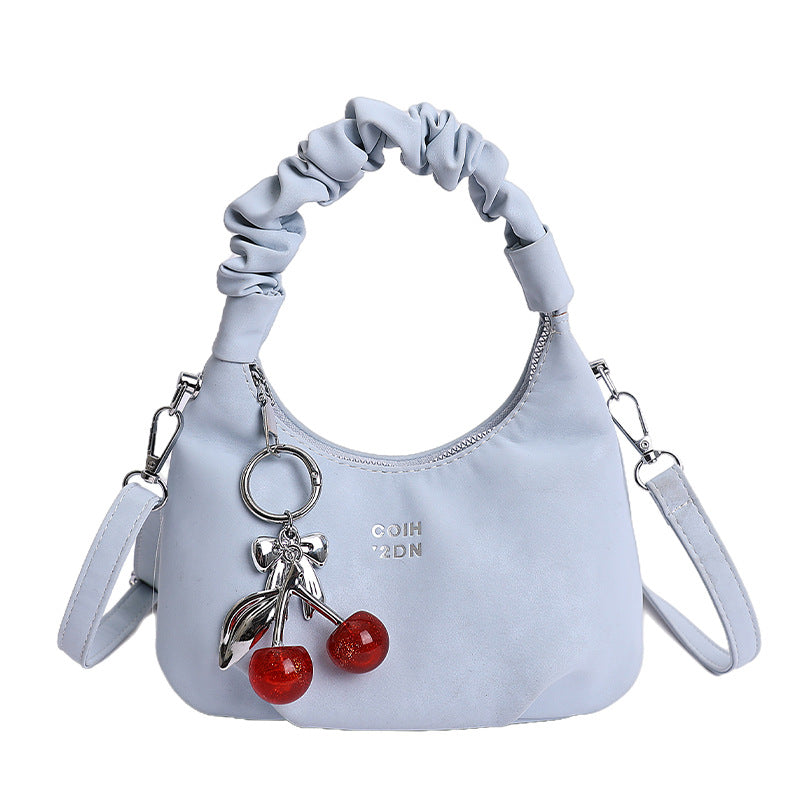 Cute Pleated Handbag for Women 2026 Summer New Cherry Charm Crossbody Bag Fashionable Everyday Shoulder Bag