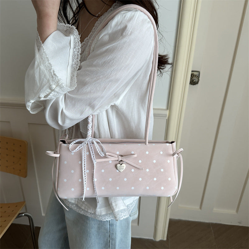 Chic Polka Dot Tote Bag with Bow Detail - Perfect for Daily Commute and Casual Outings