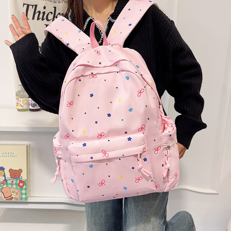 Cute Japanese Style Backpack for Students with Bow Pattern, Large Capacity and Breathable Design