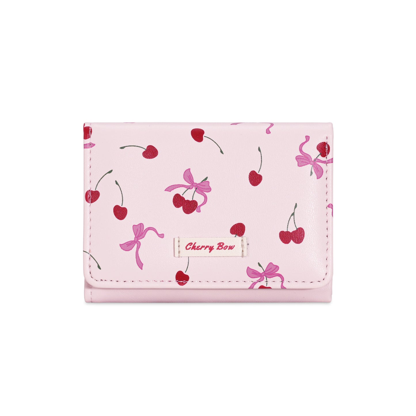 Cute Cherry Pattern Three-Fold Wallet for Women, Fashionable and Spacious Daily Use Purse with Sweet Design