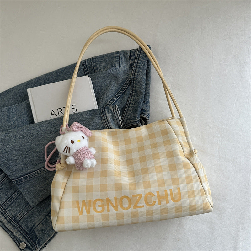 High-Grade Plaid Women's Tote New Large Capacity Commuter Shoulder Bag Magnetic Snap Open Cover with Zipper Bag