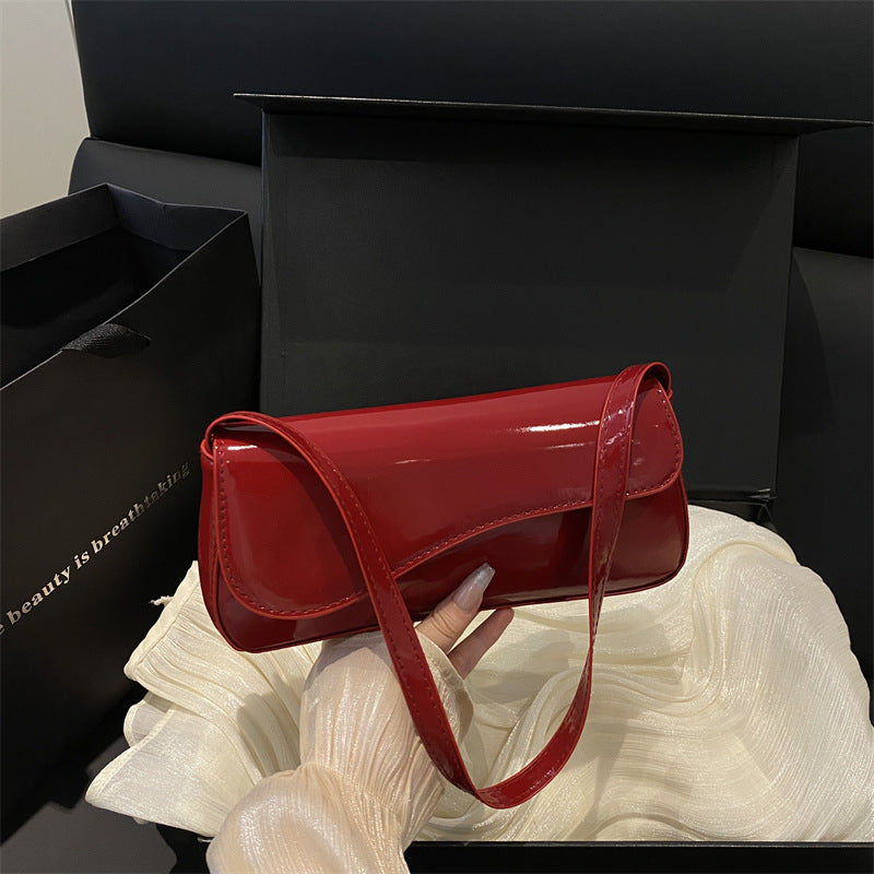 Casual Patent Leather Underarm Bag Women's New Textured Solid Color Graceful and Fashionable Portable Shoulder Bag
