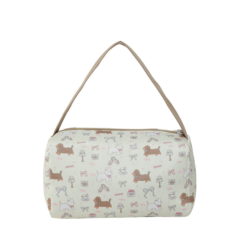 Cute Printed Women's Canvas Handbag Multi-Functional Storage Cosmetic Bag Daily Matching Practical Small Square Bag
