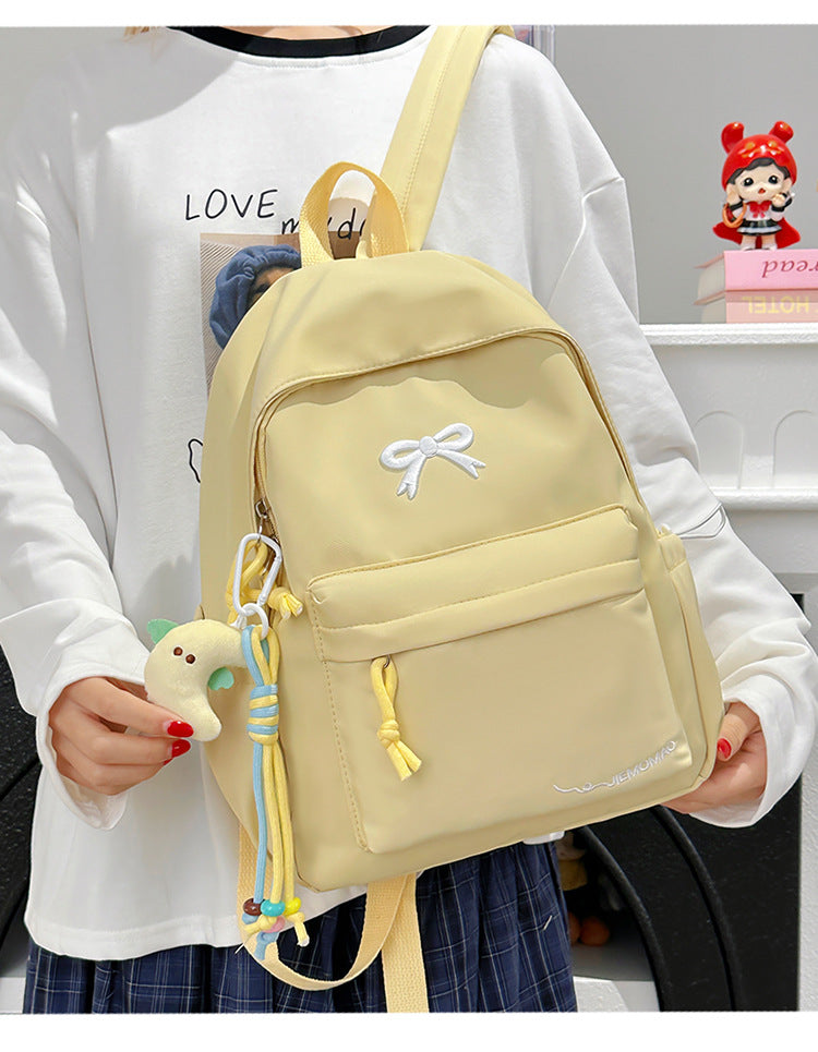 Japanese Style Ins Student Backpack for Girls, Simple Campus Fashion Dual Shoulder Bag with Bow Design and Comfortable Padding