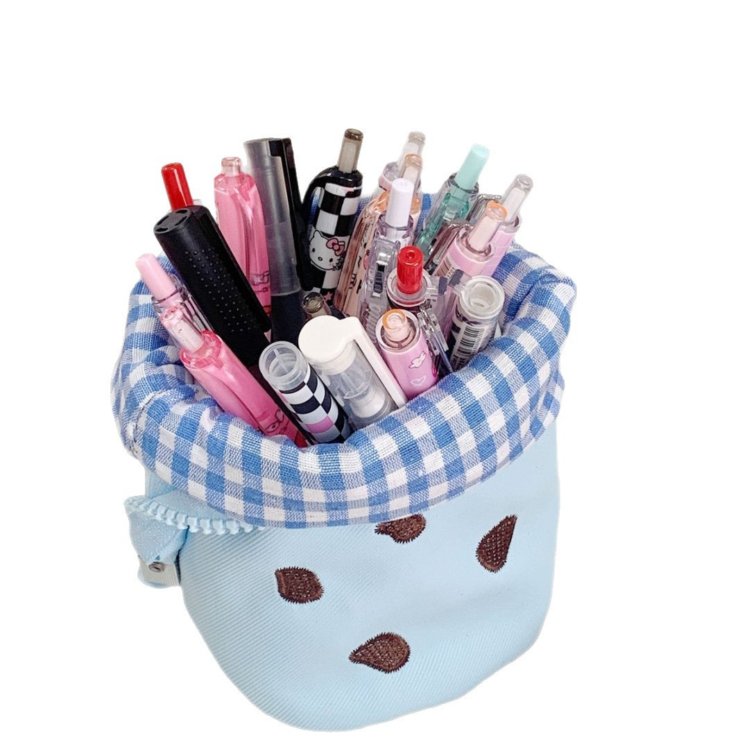 Cute Cookie-Shaped Pencil Case with Foldable Design and High Capacity for Students' Stationery Storage