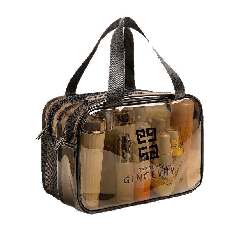 Transparent Waterproof Cosmetic Bag with Double Layer Design for Travel, Makeup and Toiletries Storage