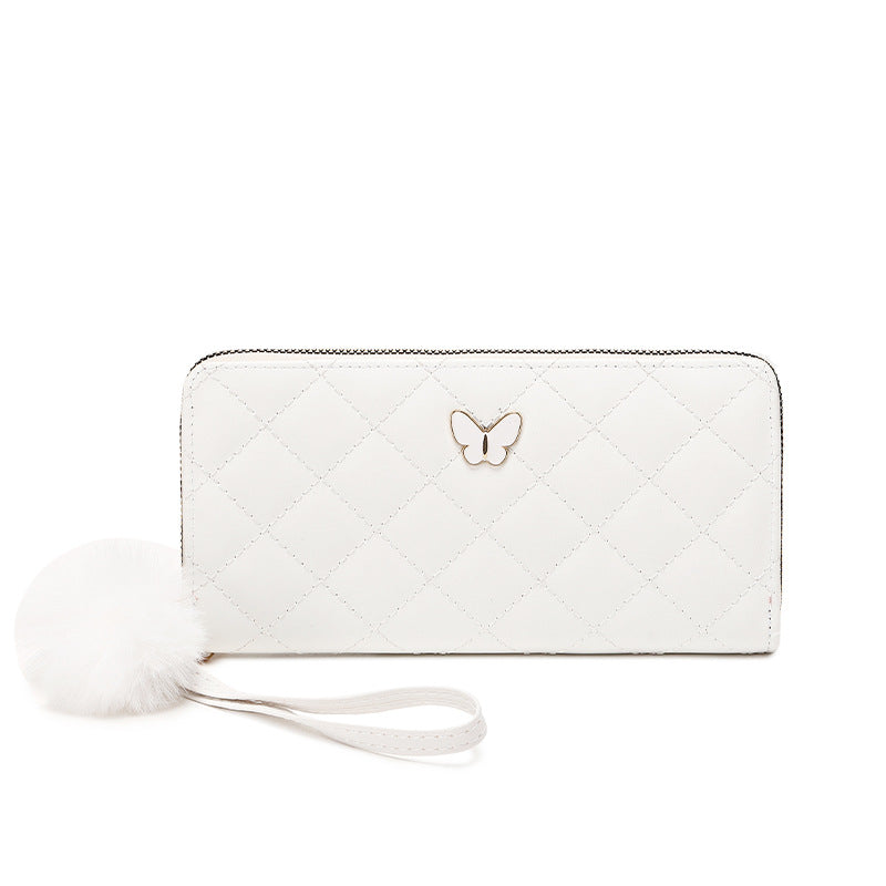2023 Fashionable Quilted Wallet with Butterfly Charm and Pom-Pom, Multi-Card Slots for Everyday Use
