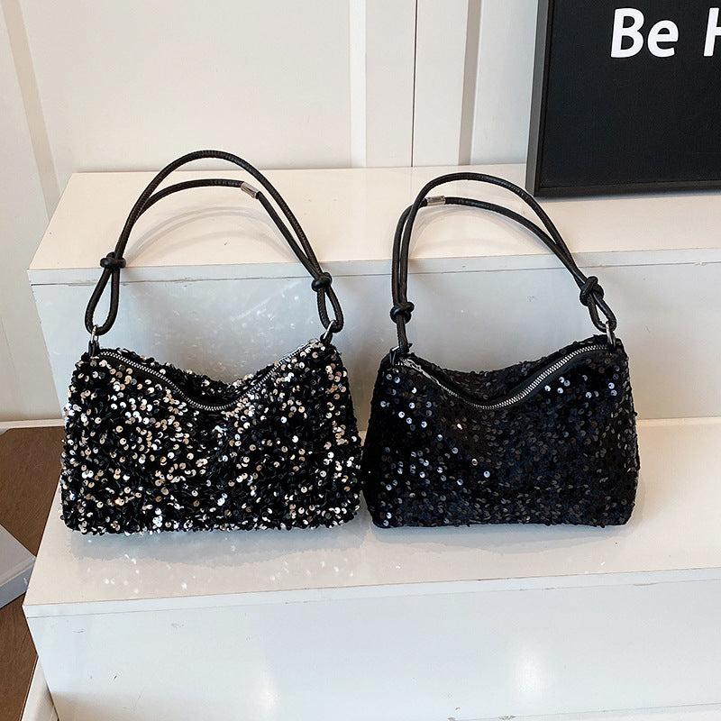 Fashionable Sequins Shoulder Bag Women's New Crescent-Shaped Design Daily Dinner Dual-Use Crossbody Bag