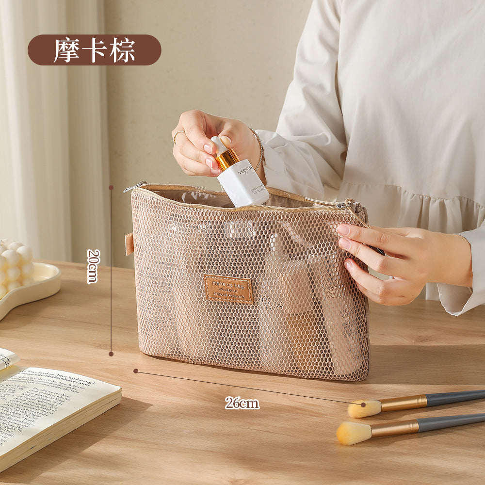 Breathable Mesh Makeup Bag with Zipper Closure, Lightweight Travel Organizer for Daily Use and Trip Essentials