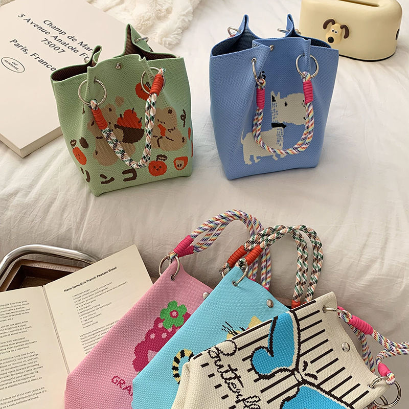 Women's Shoulder Bag New Hollow Canvas Handbag Color Rope Handle Large Capacity Daily Commuter Women's Bag
