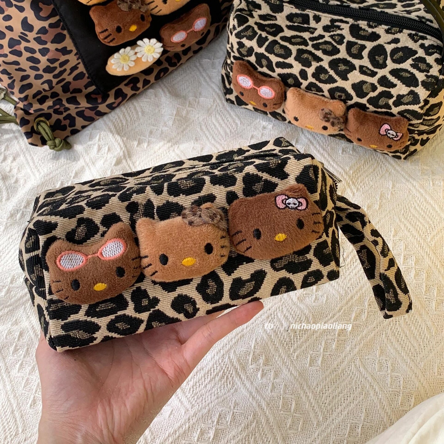 Women's Cosmetic Bag Handbag Leopard Print Large Capacity Scalable Daily Travel Toiletry Bag