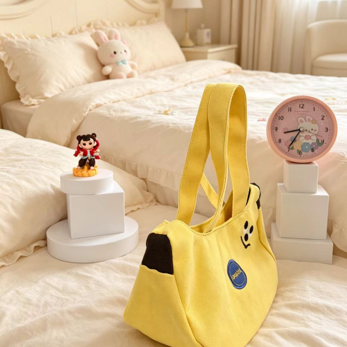 Cute Banana-Shaped Tote Bag with Embroidery Design, Perfect for Daily Use and Gift Giving