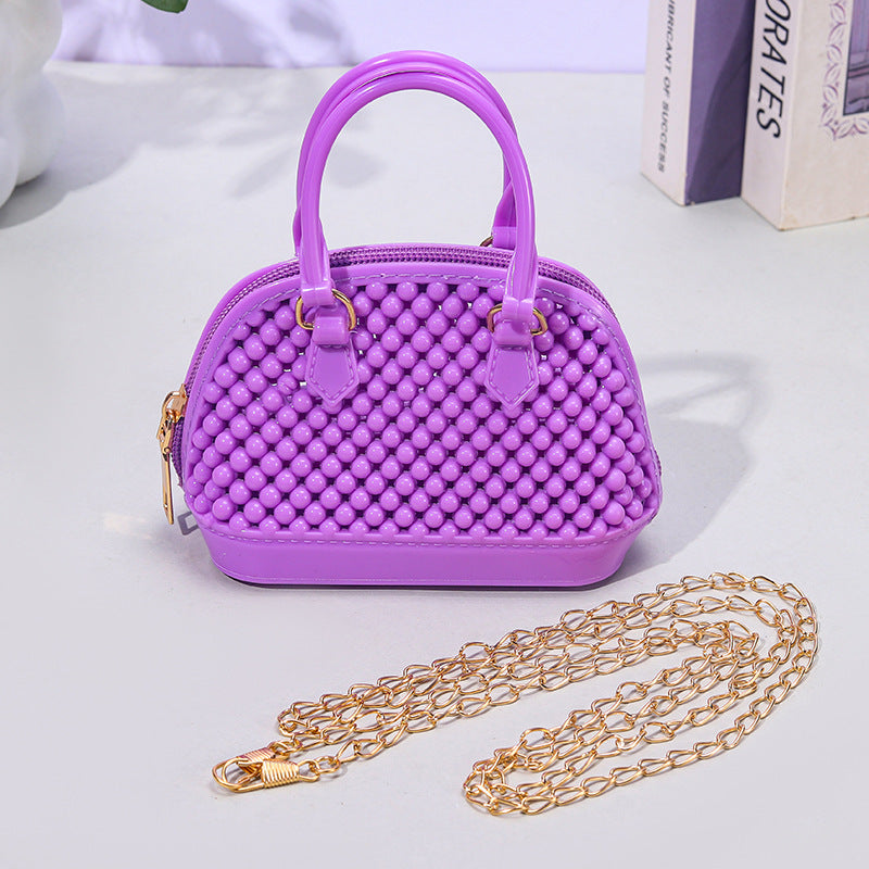 Cute Kids Beaded Handbag with Chain Strap for Girls, Fashionable Mini Shell Bag for Daily Use