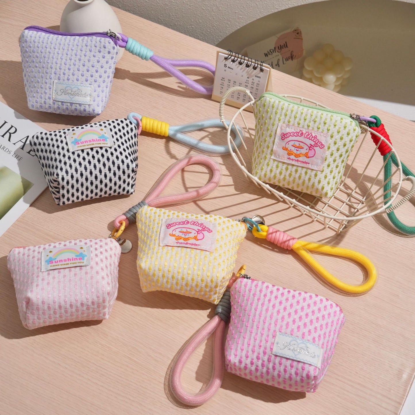 Cute Mini Wallet with Rainbow Patch and Wrist Strap, Lightweight Breathable Canvas Pouch for Daily Essentials