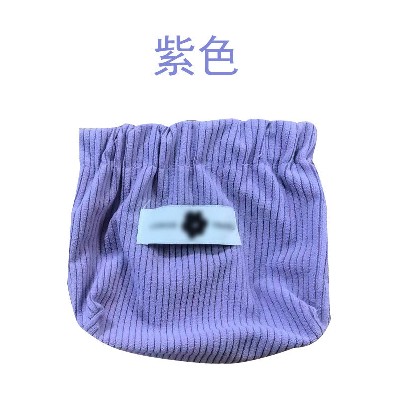 Portable Ribbed Cotton Cosmetic Bag with Elastic Opening for Travel and Daily Use