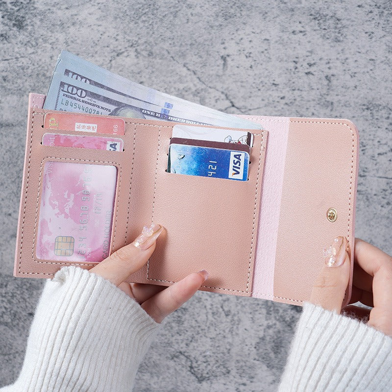 Minimalist Trifold Women's Wallet with Card Holder and Coin Pocket, Soft PU Leather Design for Daily Use