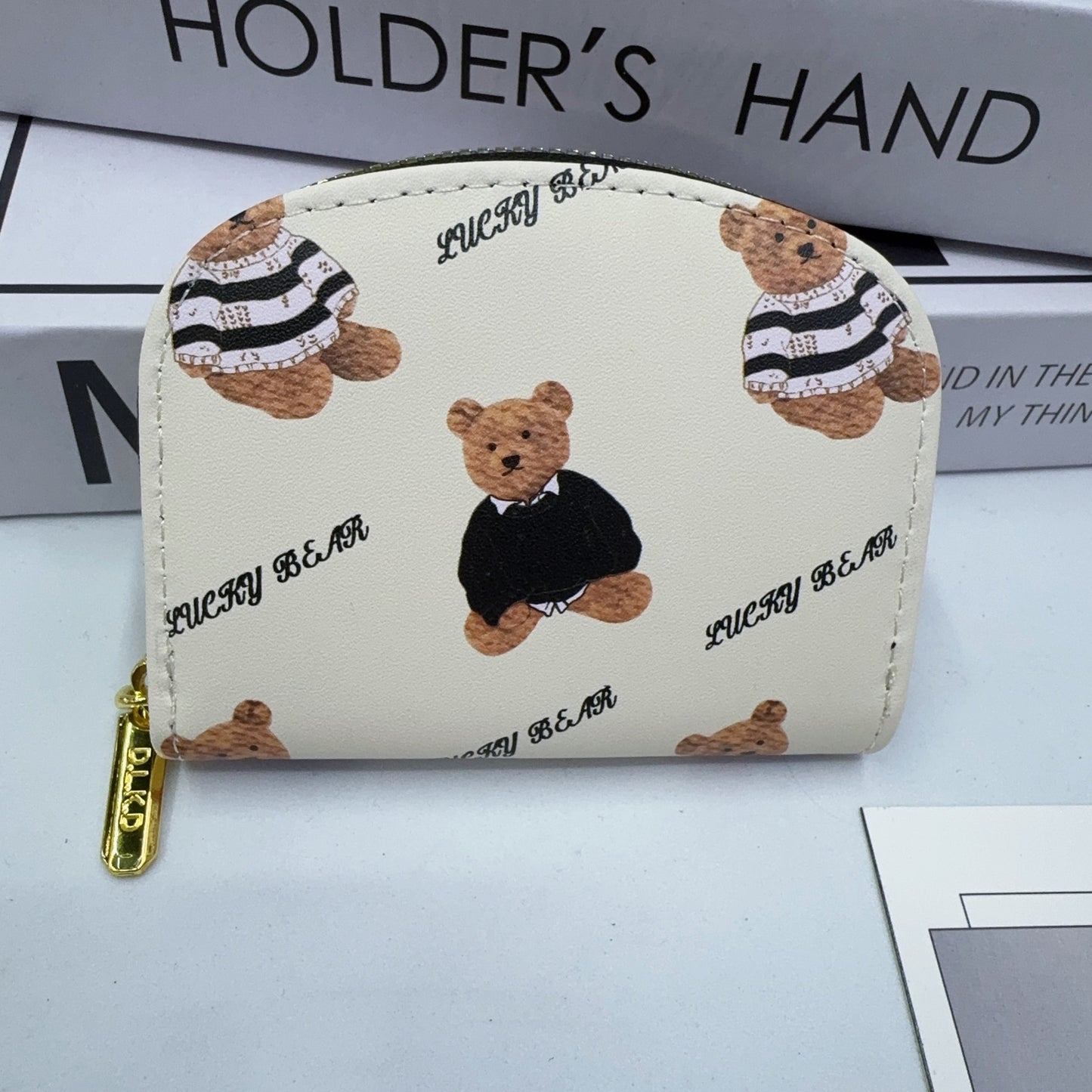 Cute Bear Pattern PU Card Holder for Women and Students, Anti-Magnetic Multi-Card Wallet with Zipper Closure