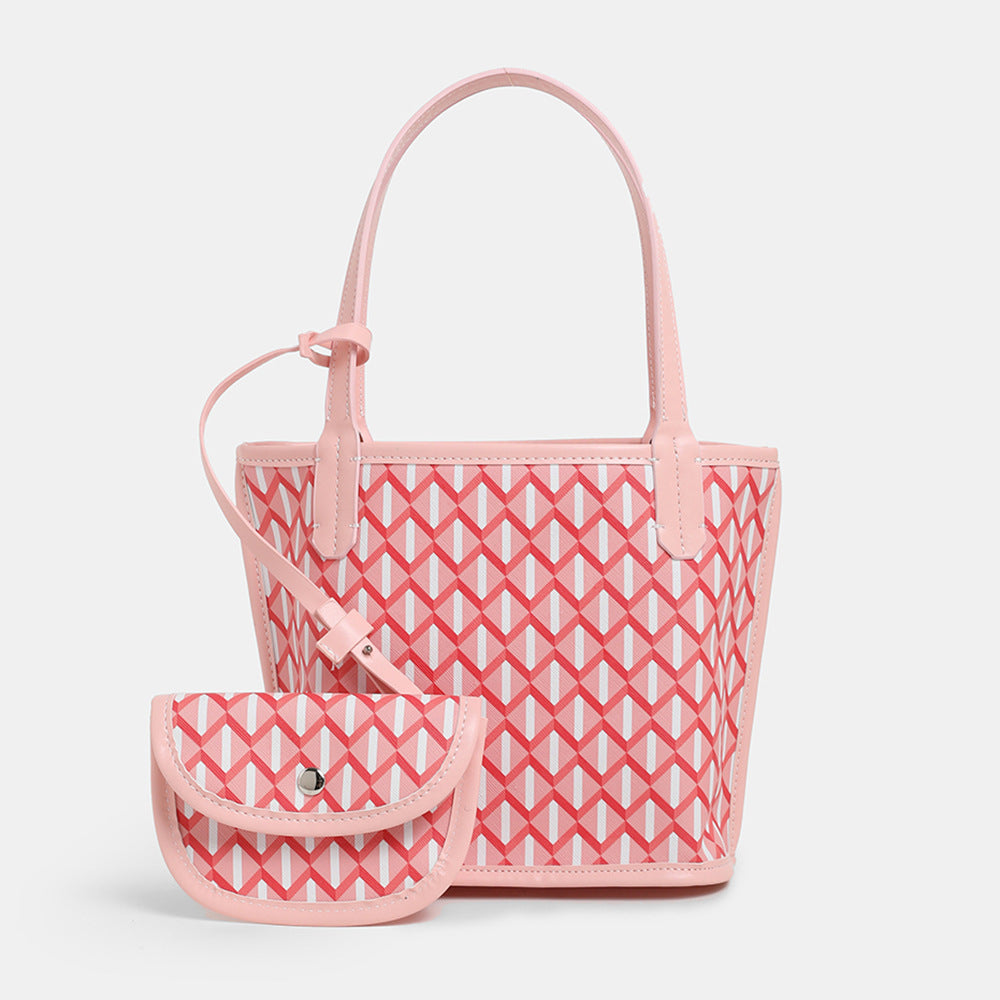 New Tote Bag Women's Large Capacity Commuting Fashion Portable Bucket Bag Black and White Lattice Pattern Dog Teeth Bag