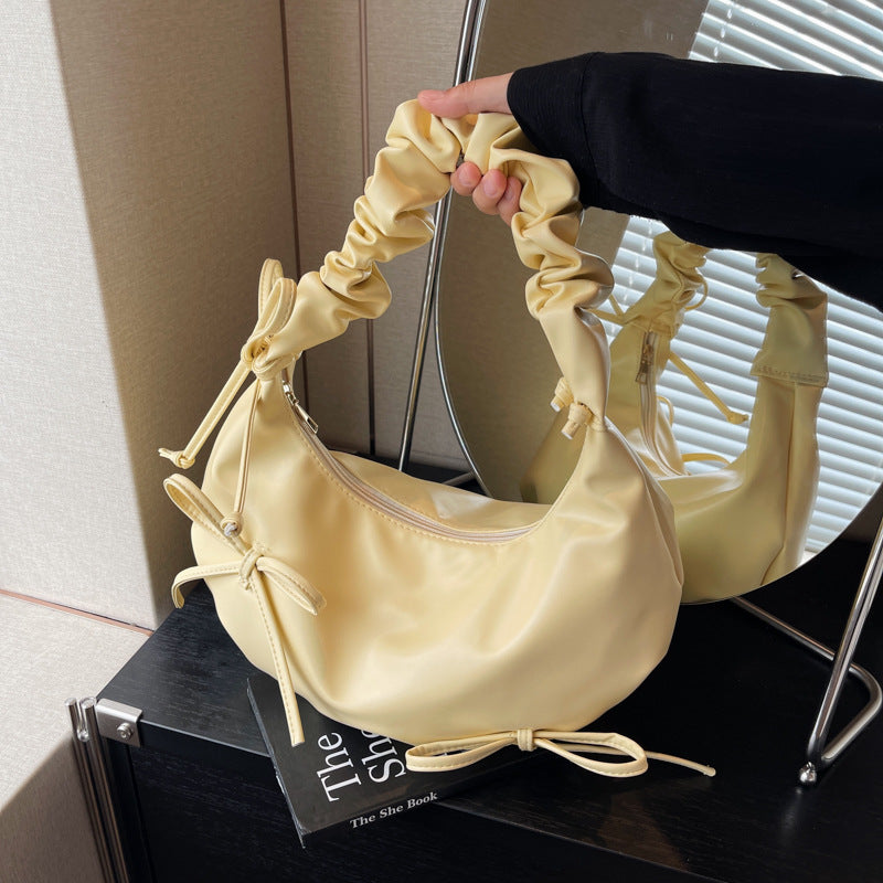 2024 New Sweet Pleated Shoulder Bag with Bow Design Soft Cloud Shape Crossbody Bag for Women