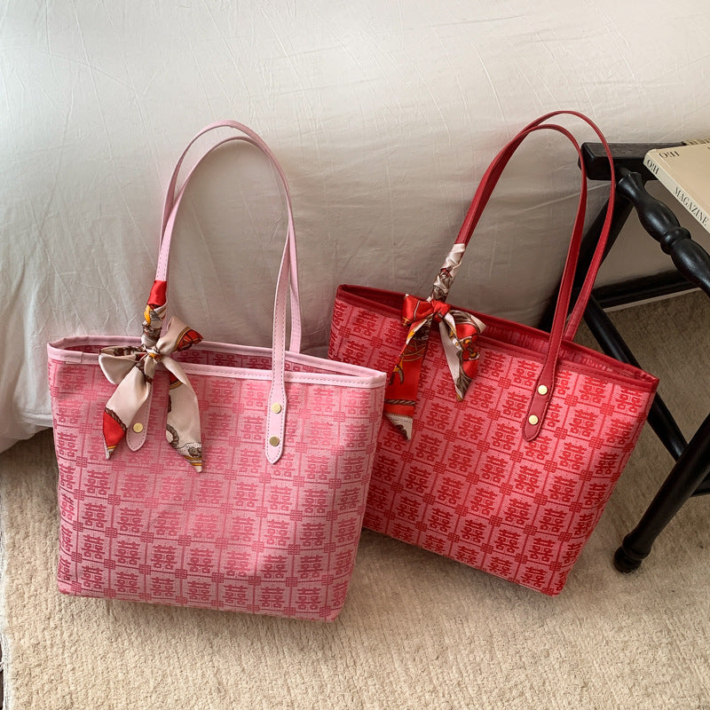 Red New Style Wedding Bridal Wedding Bag All-Match New Chinese Style Shoulder Bag Western Style Double Xi Word Portable Tote Bag